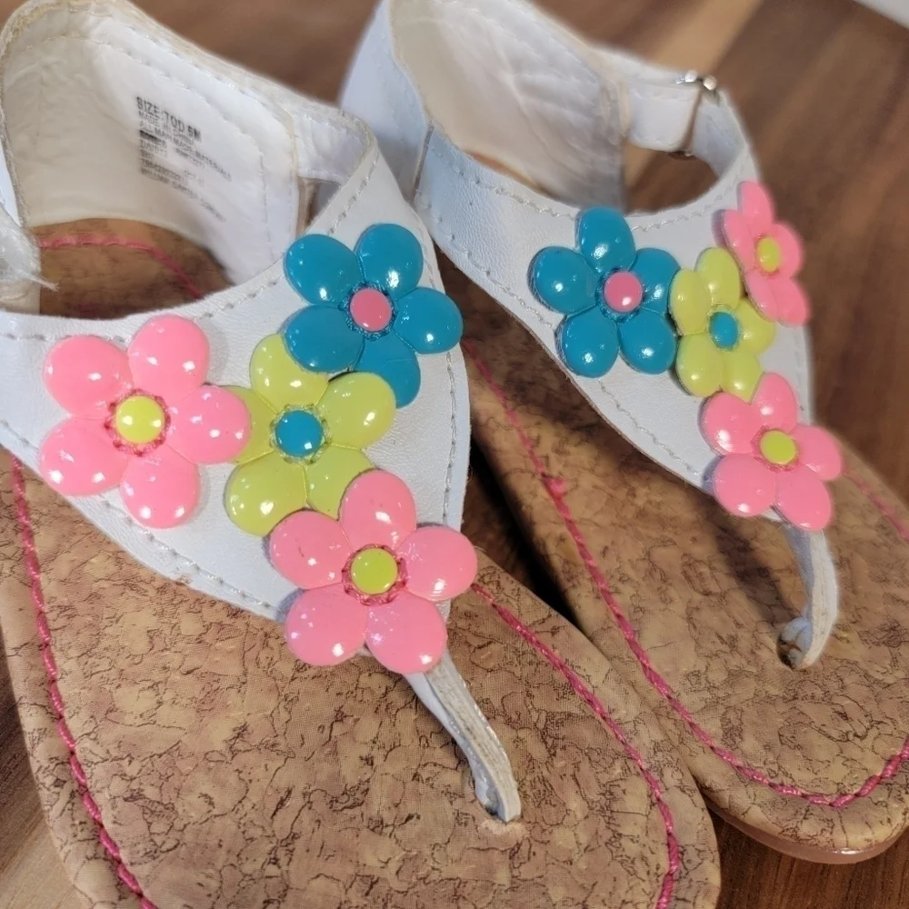 Carter's Kids Daisy 2 White Sandals with Neon Flowers Toddler Size 5